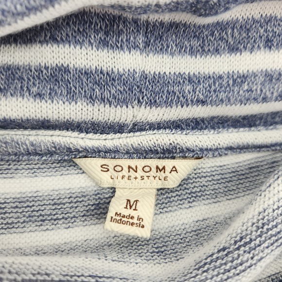 Sonoma Life+Style Women's‎ Medium Blue Striped Cowl Neck Long Sleeve Top - Picture 3 of 6